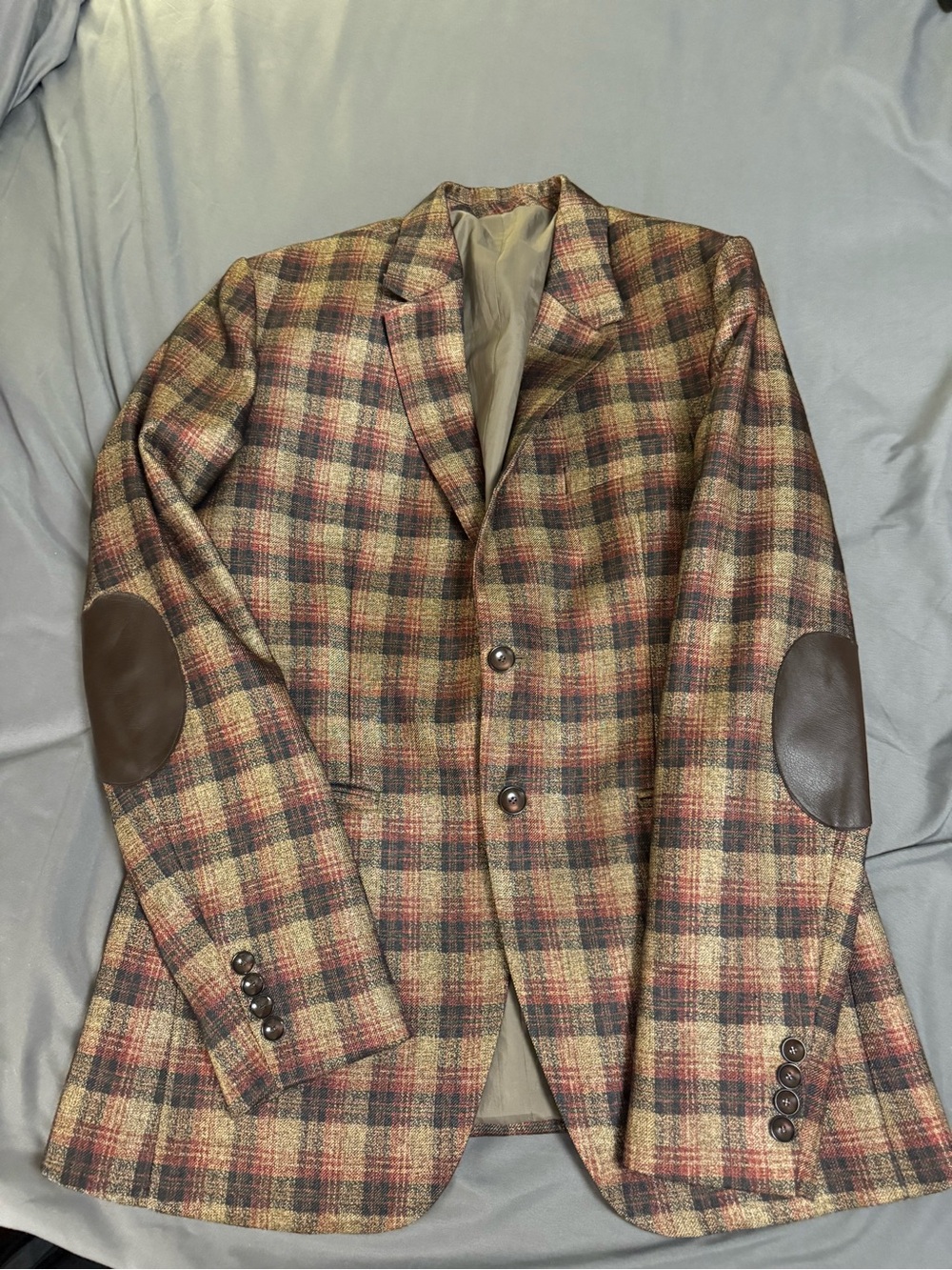 J.B. Tailors Bespoke Tweed Plaid Sport Coat Blazer Men's 39R Elbow Patches Nepal